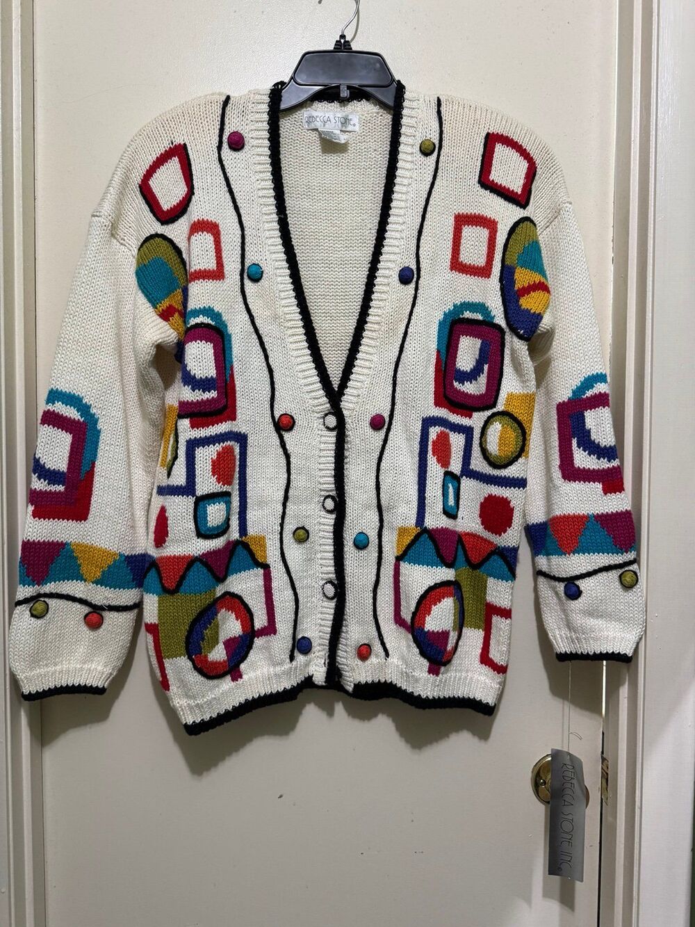 Vtg Rebecca Stone 1980/90's Pop Art Cardigan large  granny core nwt